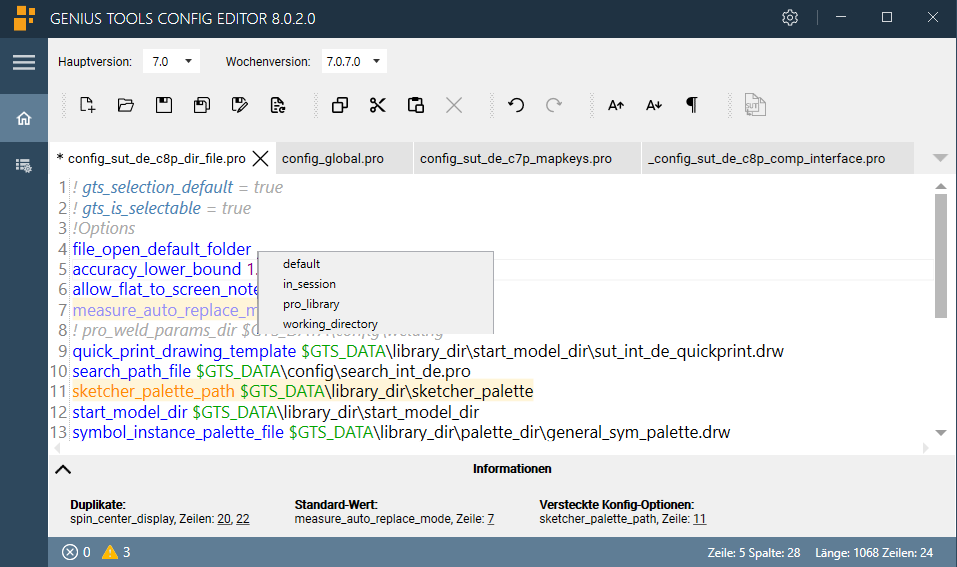 Benutzeroberfläche von GENIUS TOOLS Config Editor